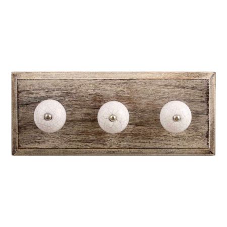 White Purple Crackle Ceramic Wooden Hooks